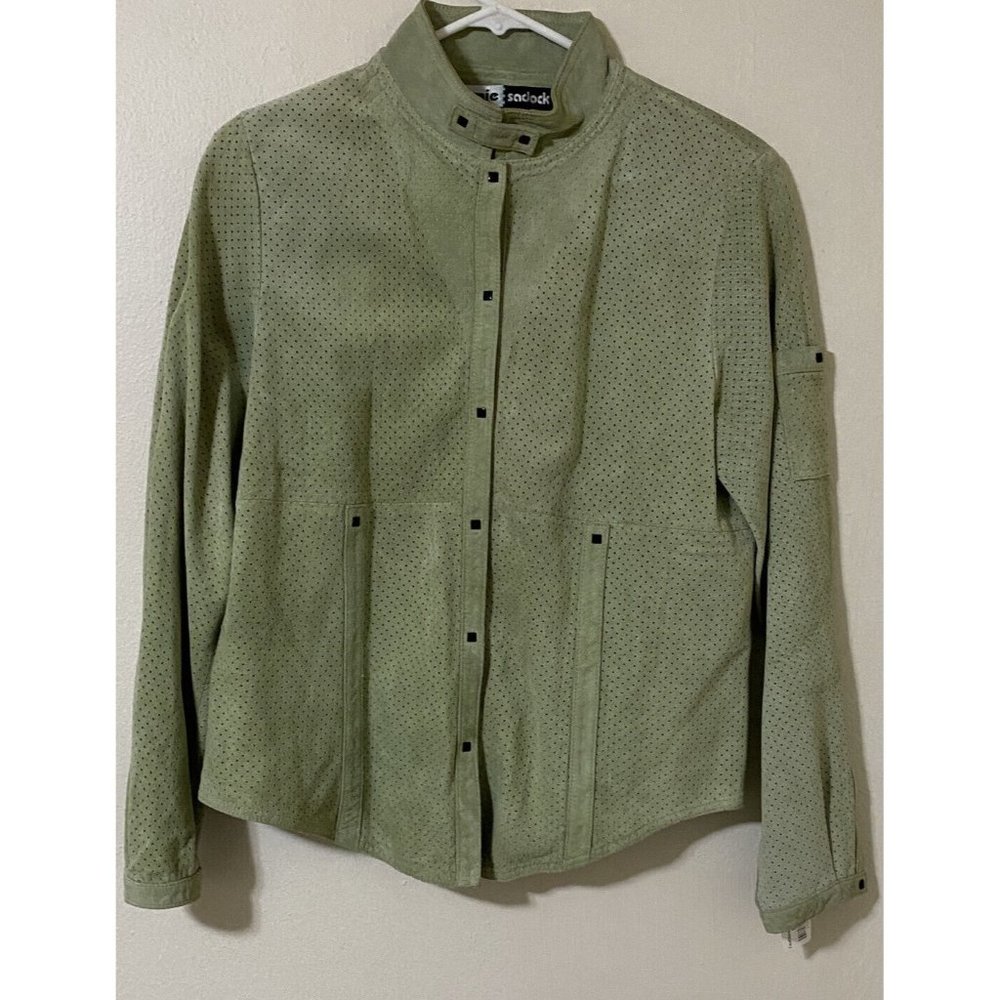 Jamie Sadock Women's Small Yellow-Green Leather Snap Button Shirt